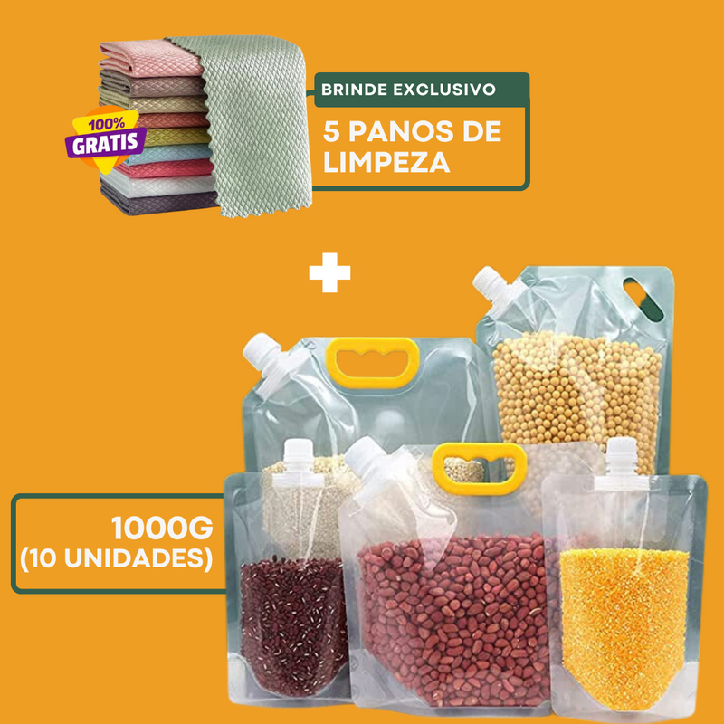 Sacos Potes EasyPack Armazenador de Alimentos Reutilizáveis | Compre 5 Leve 10 + Brindes Exclusivos