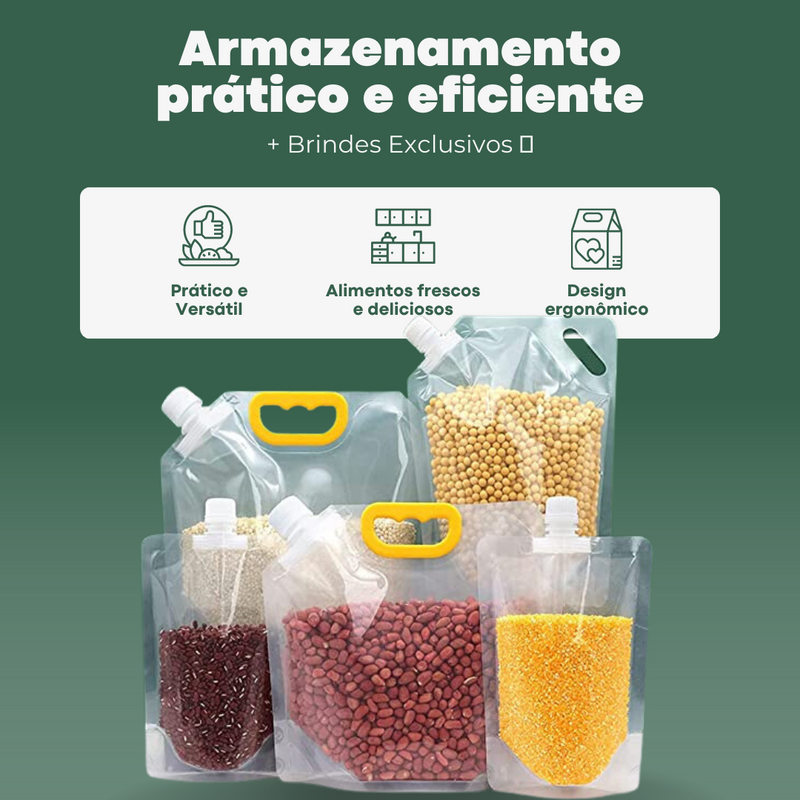 Sacos Potes EasyPack Armazenador de Alimentos Reutilizáveis | Compre 5 Leve 10 + Brindes Exclusivos