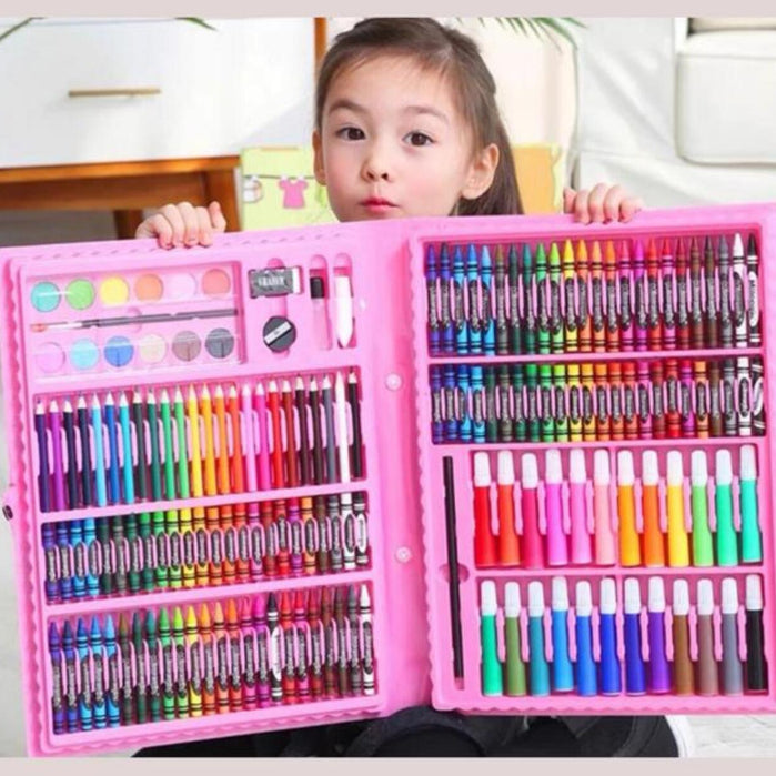 Estojo Maleta Pintura Infantil Kit pintura 24peças a 150 peças Canetinhas Giz Lápis Cores e Tamanhos Variados